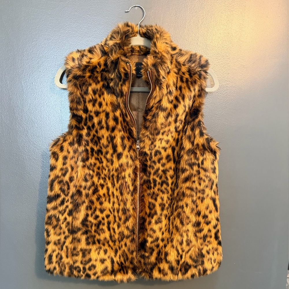 J. Crew Animal Print Faux Fur Vest